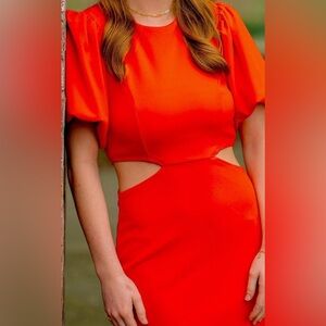 Blue Blush Red Cutout Puff-Sleeve Mini Dress